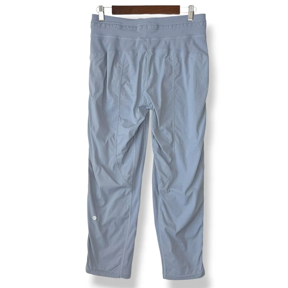 Lululemon Dance Studio Crop Pants 8 Blue Gray Ribbed Drawstring Joggers Active